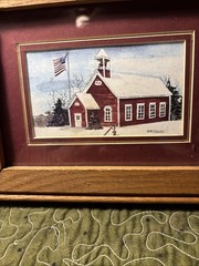 Original Water Color Red Schoolhouse Signed Banczkowski double matted & framed