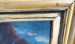 Amazing! Antique Romantic Realist Oil Canvas Artist Signed Art Gold Gesso Frame
