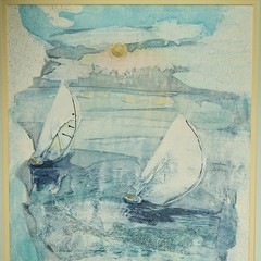 SUZANNE KNIGHT Original Vintage Signed Sail Boat Seascape Illustration Painting