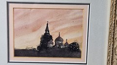 Original Watercolor Professional Artist Framed „Church At Sunset“ Bethlehem PA