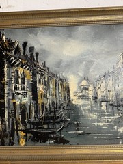 Vintage Mid-Century Modern Expressionist “Venice” Framed Oil Painting 41” x 29”