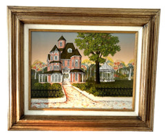 H. Hargrove Signed Serigraph Oil Painting Victorian House & Gazebo 23×18 Framed