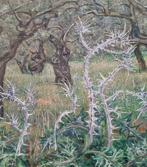GRETA WOLF KRAKAUER (1890-1970) , Oil on Canvas, Olive Trees & Thorns, Signed