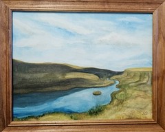 Framed Landscape Painting Idaho Snake River & Hills Watercolor by JLS