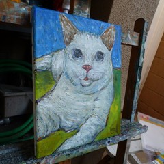 I NEED A NAP white cat fur pet NEW original 8×10 canvas oil painting by Crowell
