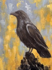 Raven Original Oil Painting Black Crow painting Crow Wall Art Bird Impasto Art