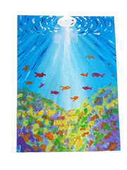 ACEO Original Painting underwater coral water animal fish sea by Soili Laakso
