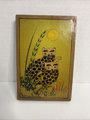 Vintage Arturo Alcala Small Painting Gouache On Wood 2 Cat Creatures 4”X 6” RARE