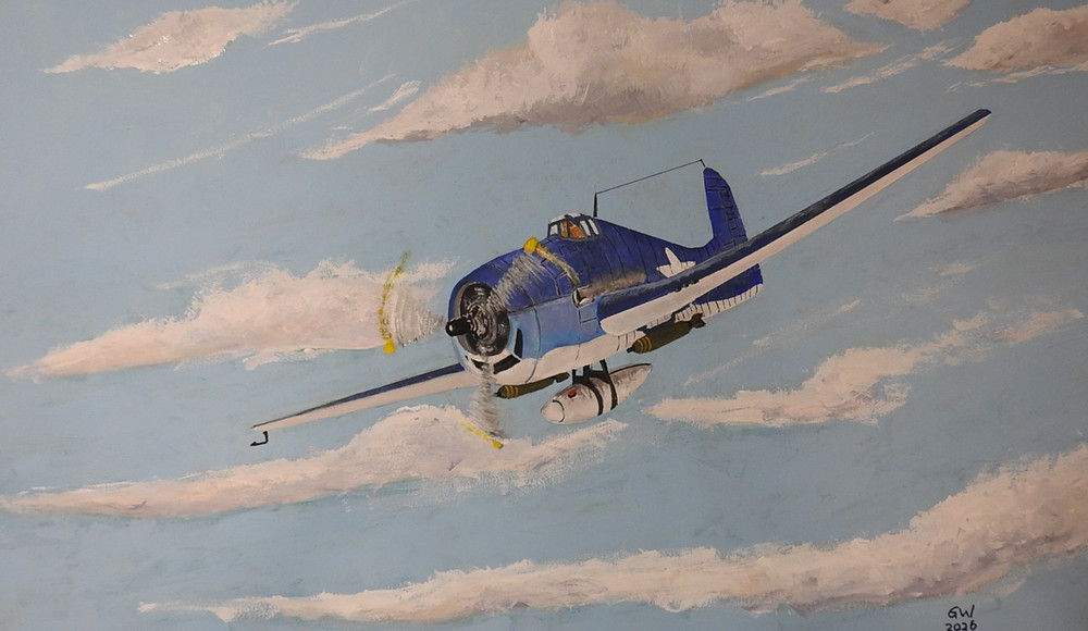 Original Acrylic painting 24×36 on custom wood panel of F6F Hellcat aircraft