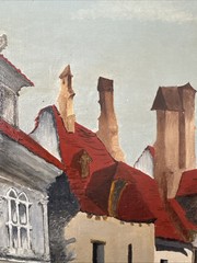 19th Century French Village Painting 21 X 25