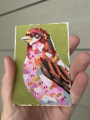 Abstract Male Purple Finch Bird ACEO ATC Original Acrylic Marker 2.5×3.5in