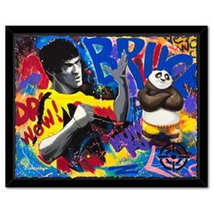 Nastya Rovenskaya „Bruce Lee & Kung Fu Panda“ Framed Mixed Media Hand Signed