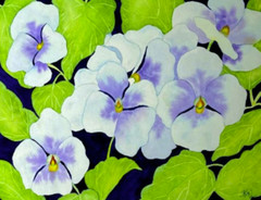PAINTING WATERCOLOR 11X14 WHITE DOUBLE MAT 16X20 FLOWERS PANSY PURPLE BLUE GREEN