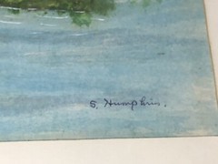 Original Vintage Sara Humphries Watercolor Painting Landscape Barn Pond Trees