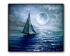 Original Acrylic Landscape Painting 12×14″ Voyage to the Moon Wall Art