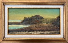 Eduard Caret French Barbizon Impressionist Framed Landscape Oil Painting 18×9″