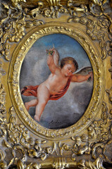 Vintage Cherub Painting in an ornate Baroque-style frame 18.5″X16.5″ – signed