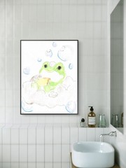 Frog Relaxed Spa Funny Clouds Bubbles Wall Art Original 11 by 14 Canvas Panel