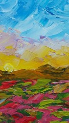 Original Oil Painting Tuscany Wildflowers Red Roofs Handmade Impasto Wall Art