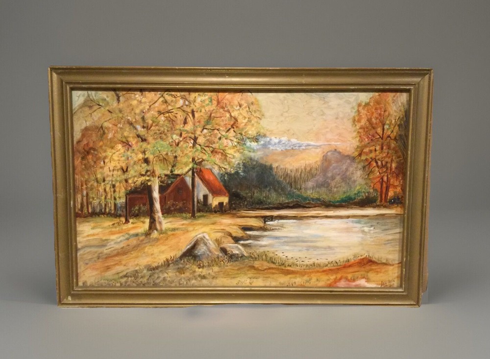 Vintage 1964 Hand Painted Acrylic On Hardboard 16×26 Framed Art Painting-Signed