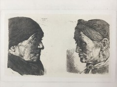 lot of four antique paintings etchings William Merritt Chase and others AS IS