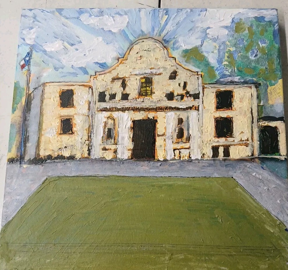 Original Art Painting 12″ x 12″ Acrylic Canvas “ The Alamo“ Impasto Abstract