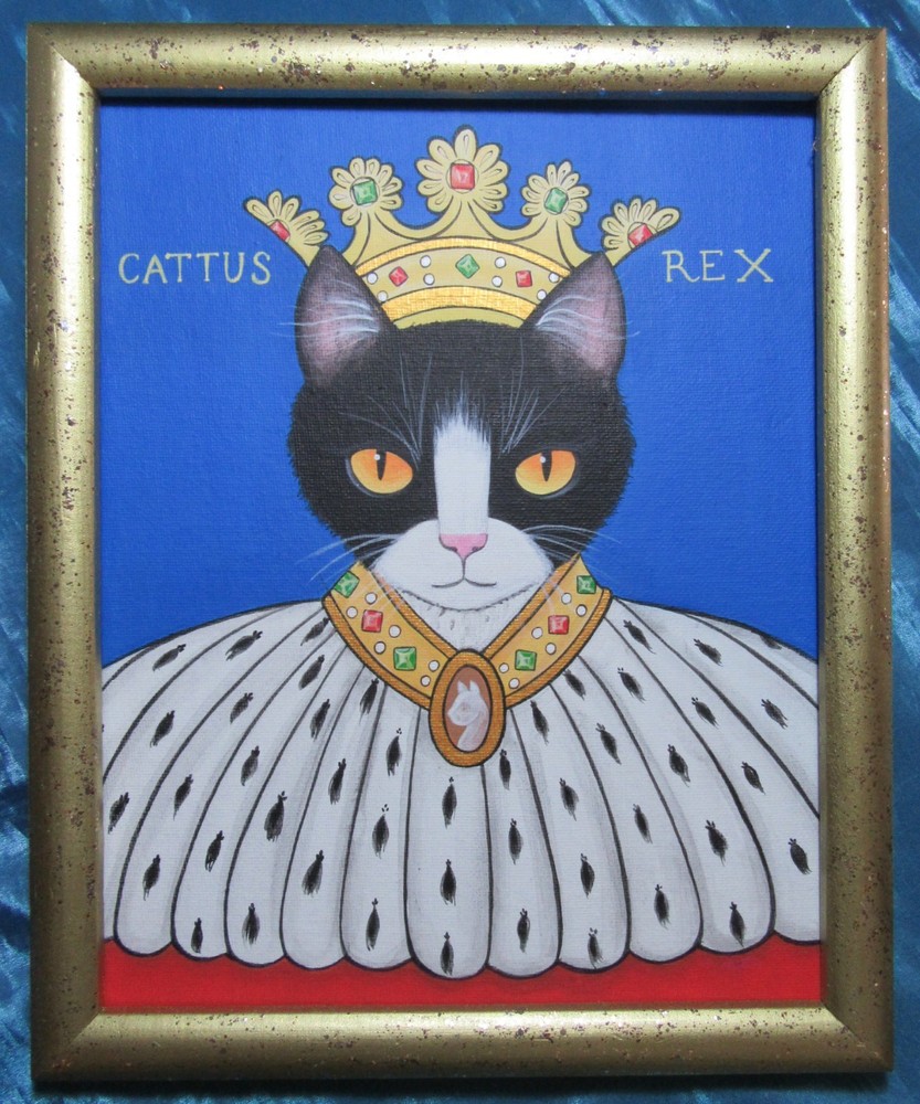 Cat King Original Painting in Frame Medieval Style
