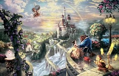 THOMAS KINKADE „BEAUTY & BEAST FALLING IN LOVE“ 18″ X 27″ S/N HE GICLEE CANVAS