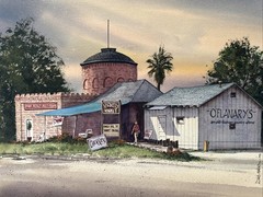 AMERICAN REGIONALISM PAINTING TRAIN STATION HISTORIC LANDSCAPE LANDMARK WEBER