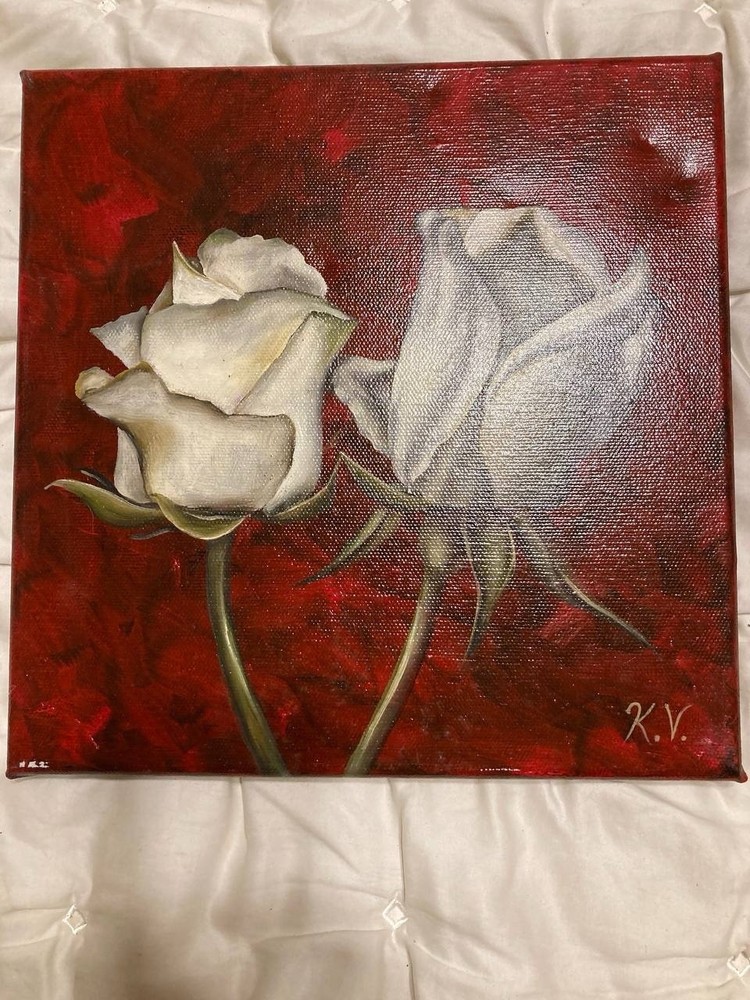 Original Oil Painting Of White Roses