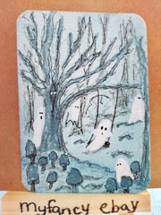 ACEO ATC Dark creepy Ghost on a swing painting new 3.5″ x 2.5″ myfancy