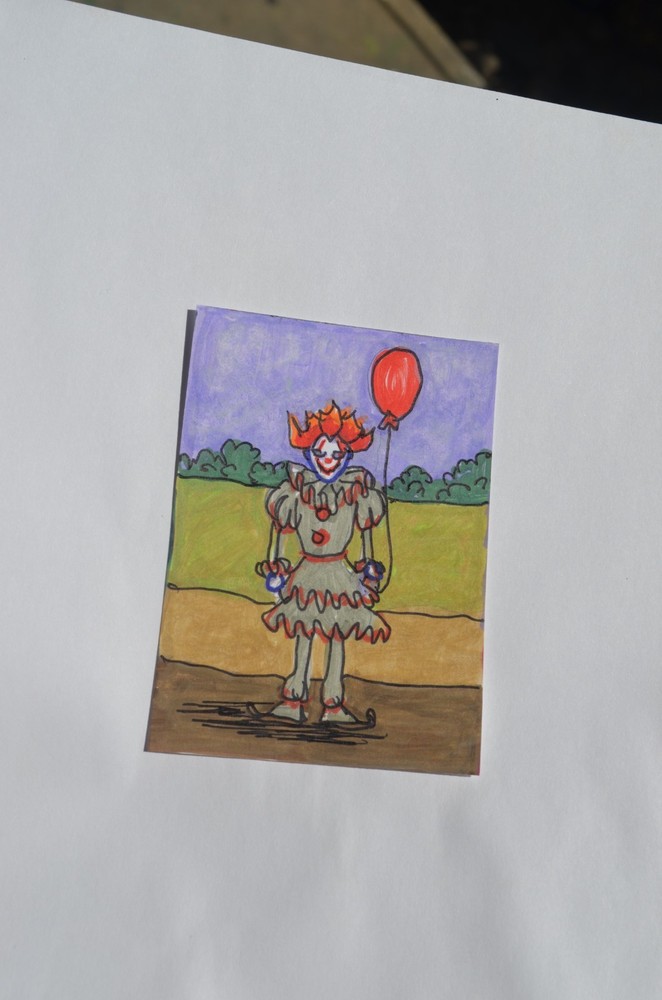 ACEO Original Art Horror Pennywise in field Mixed Media Not a print