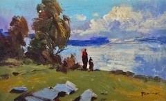 Oil painting Seaside Ukrainian painter canvas Unframed original Decor landscape
