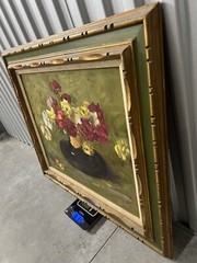 Vintage Green and Gold Frame with Flowers Steal life Artwork Picture by M.May
