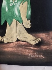 Vintage Black Velvet Hand Painted Picture Of Barney Rubble