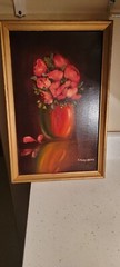 VTG FRAMED FLOWER VASE OIL PAINTING ON CANVAS 17 1/3 x 11 1/2 SIGNED VMERENDINO