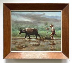 Fortunato Jervoso -Philippine Farmer Plowing Field w/ Caribou circa 1940s/50s