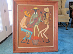 Vintage Mid-Century Calypso Musicians Painting by Lois Rike Brown