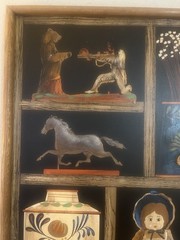 Vintage Huntington Folk Art Oil On Canvas Shadow Box Scene 27”x33”