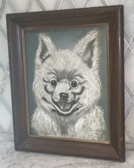 Vintage 1974 Pom Dog Mitzi Watercolor Joy Good 12 5/8”x10 5/8”Artist Framed