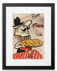Original Cartoon Pizza Chef Acrylic Painting Signed Food Art