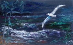 Painting „Seagull“. Oil on cardboard. 5×8 inc. Handmade. 2024. Unframed.