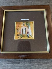 Framed Vintage 1960s-80s Miniature Painting 23K G signed both sideold Leaf Italy