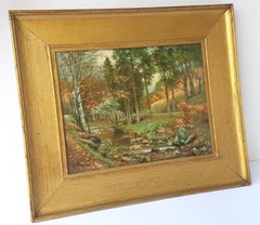 Painting Oil on Cardboard Landscape Wood Frame Signed around 1900 N416
