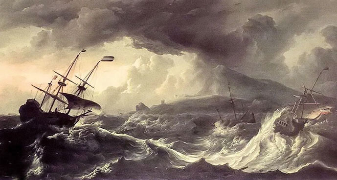 Oil painting ludolf backhuysen – ships running aground in a storm seascape art