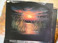 Vintage Sunset Marsh Seascape Birds Decorative Oil Painting Art