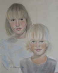 Pastel Children Portrait Girl Boy Siblings Hand-Signed