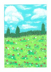 ACEO Original Flowers Floral Plants Trees Forest Woods Landscape OneCraftyLady