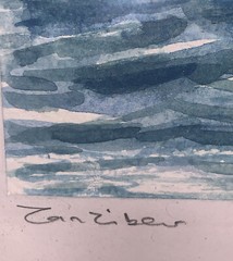 Zanzibar ‘06 Sail Boat Sea Watercolor Signed Custom Matted Framed 13.25”X16.25”
