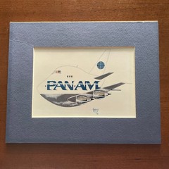 Vintage PAN AM Airlines Airplane by Hurley Signed & Matted 1990 Art Print